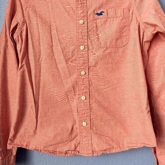Mens Hollister Button Up Shirt Red/Pink Solid Long Sleeve 100% Cotton 00s Preppy - Picture 5 of 7